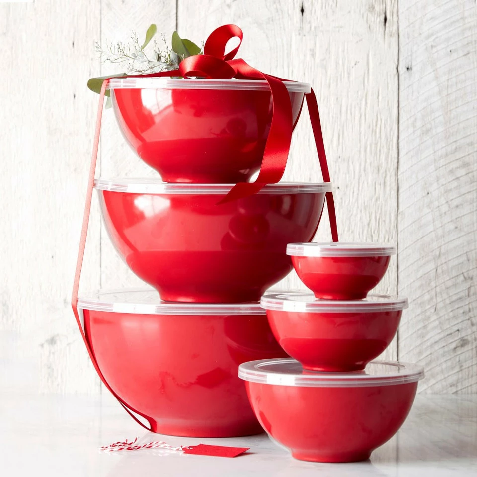 Melamine Mixing Bowls with Lid, Set of 6, Red - Image 4