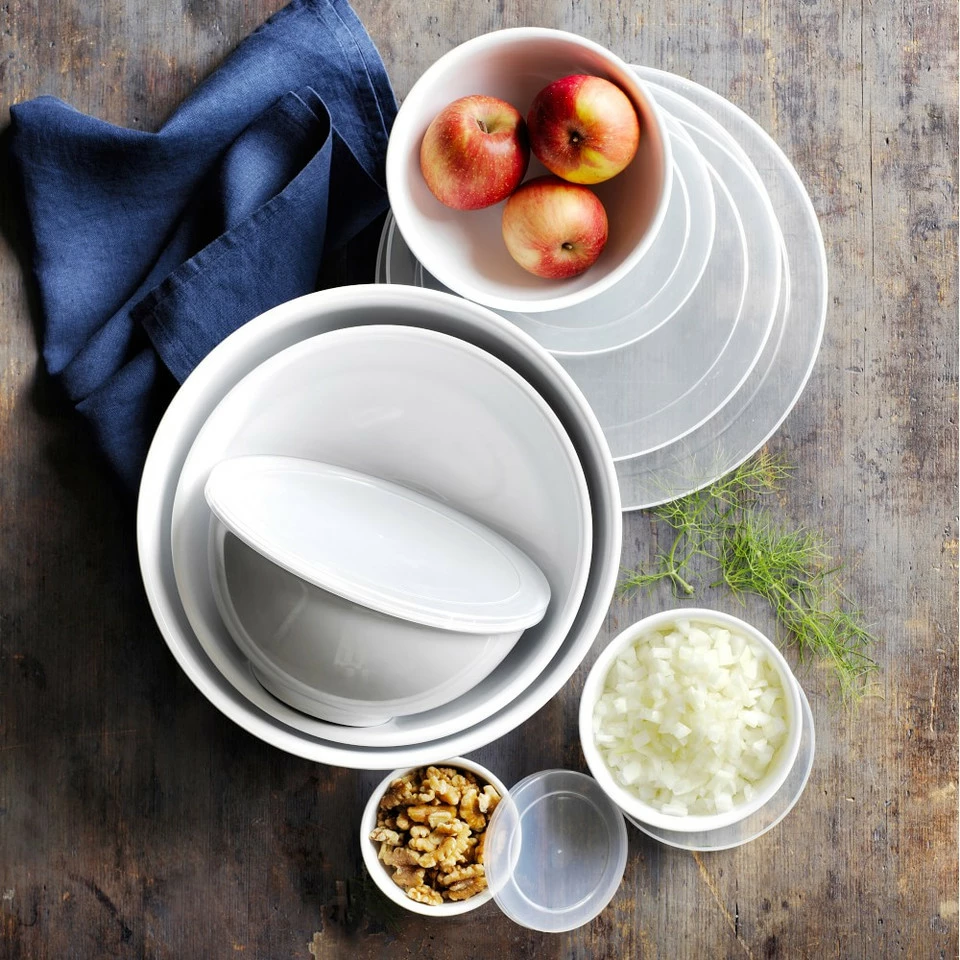 Melamine Mixing Bowls with Lid, Set of 6, White - Image 2
