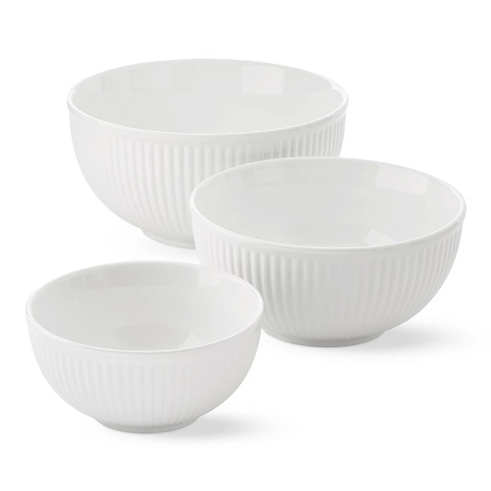 Ribbed Ceramic Mixing Bowls, Set of 3 - Red - Image 3