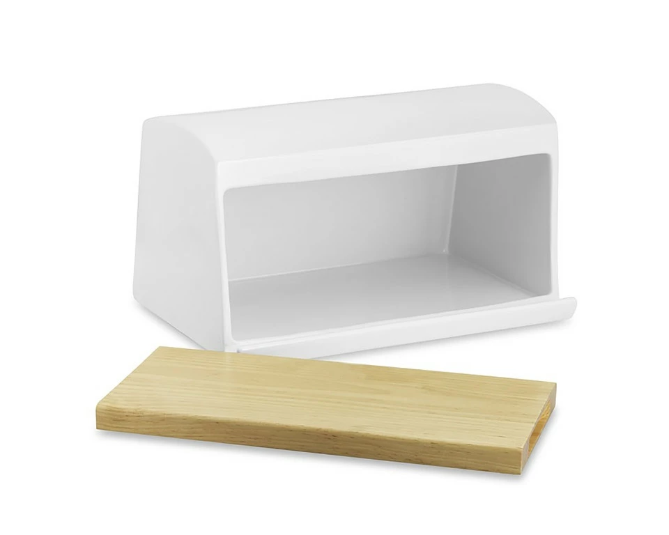 Williams Sonoma Ceramic & Wood Bread Box - Image 3